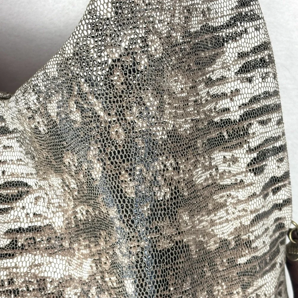 Hobo Gardner Shoulder Bag Purse Lizard Print Italian Leather Slouchy White Brown